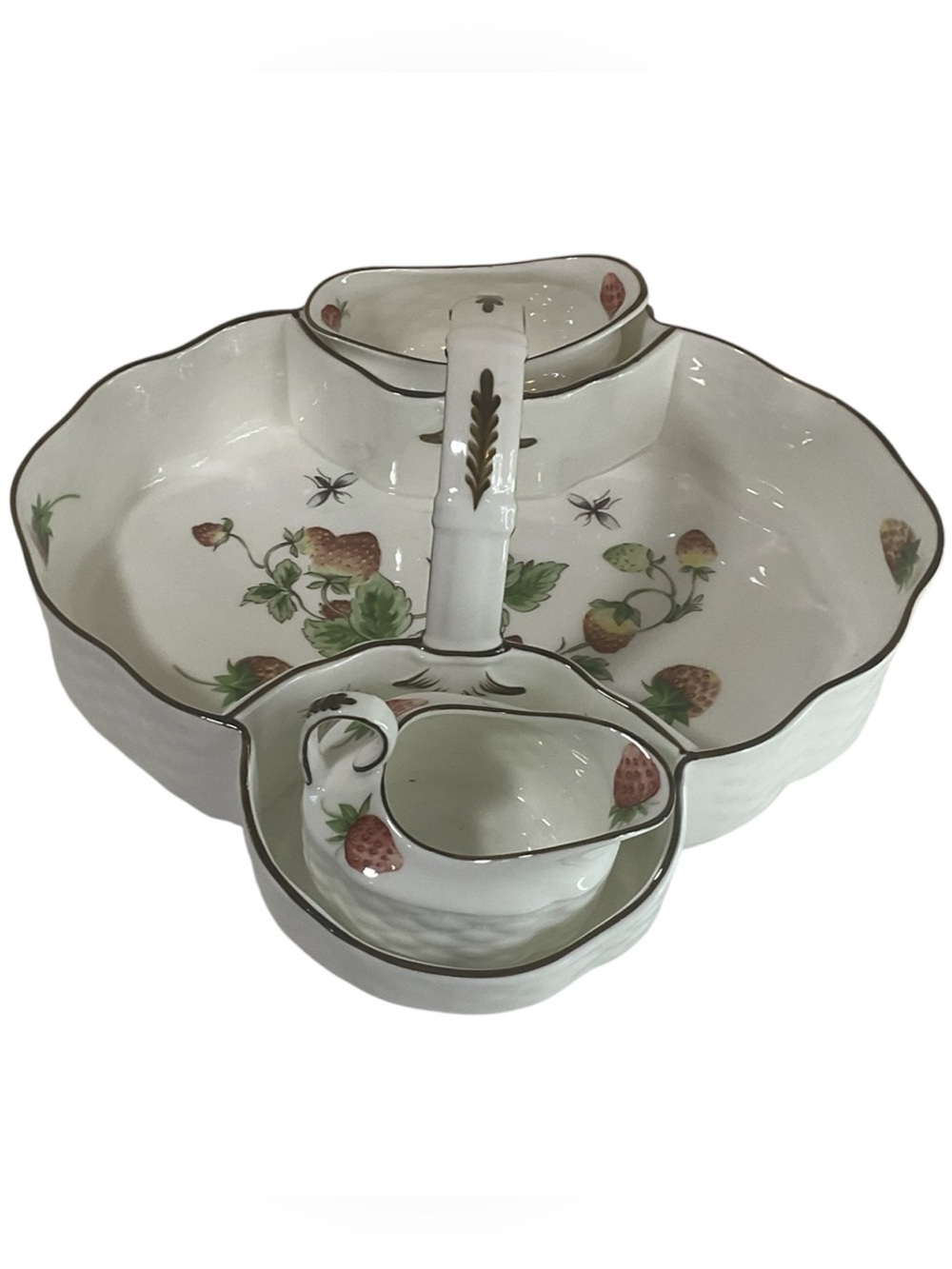 Exquisite Coalport England Bone China Strawberry Basket with Creamer & Sugar – E